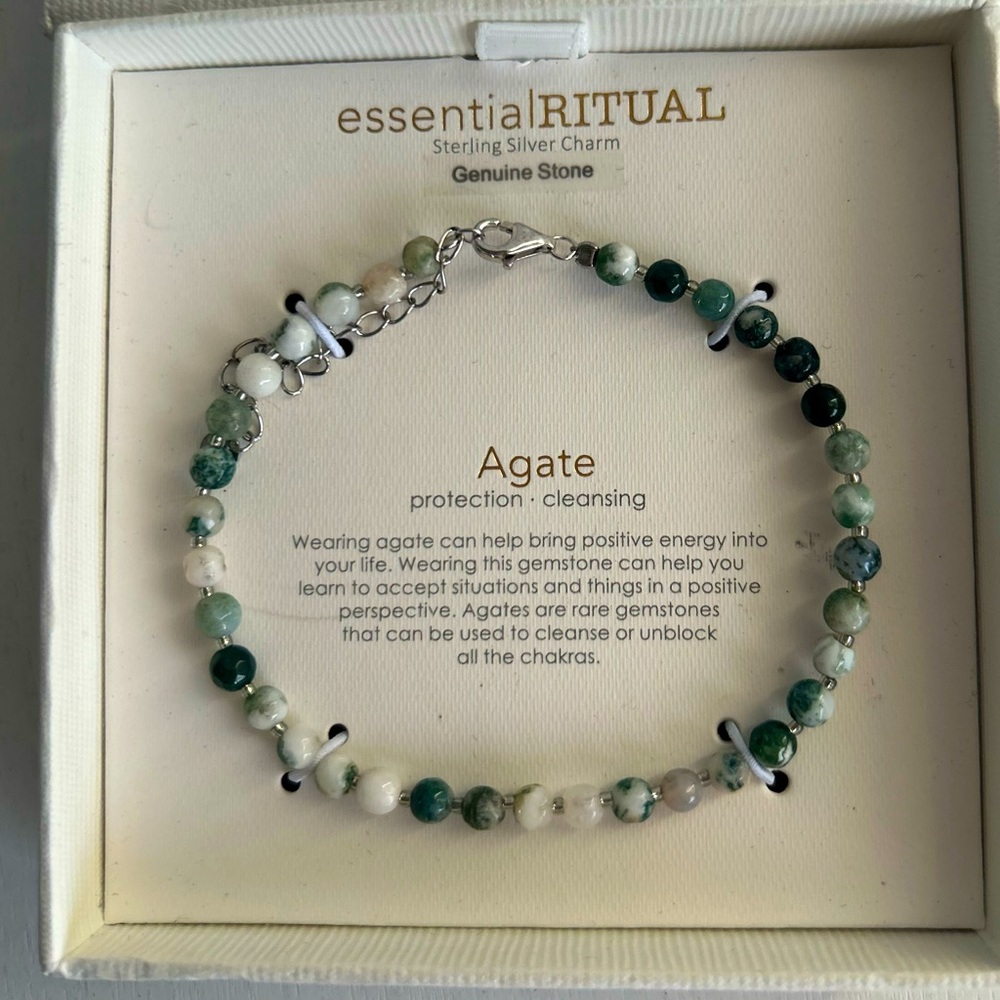 Essential Ritual AGATE GenuineStone  Sterling Silver Charm Bracelet NWT